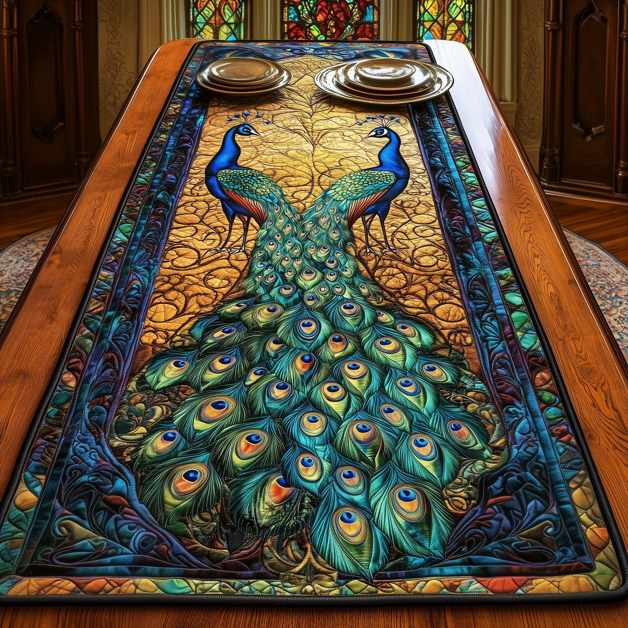 Peacock Quilted Table Runner Dining Table Centerpiece Peacock Theme Gifts Items