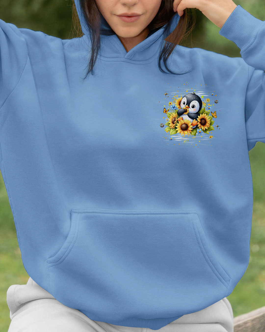 Penguin Be You The World Will Adjust Hoodie Cute Penguin Sunflowers Pullover Gift For Daughter - Image 2