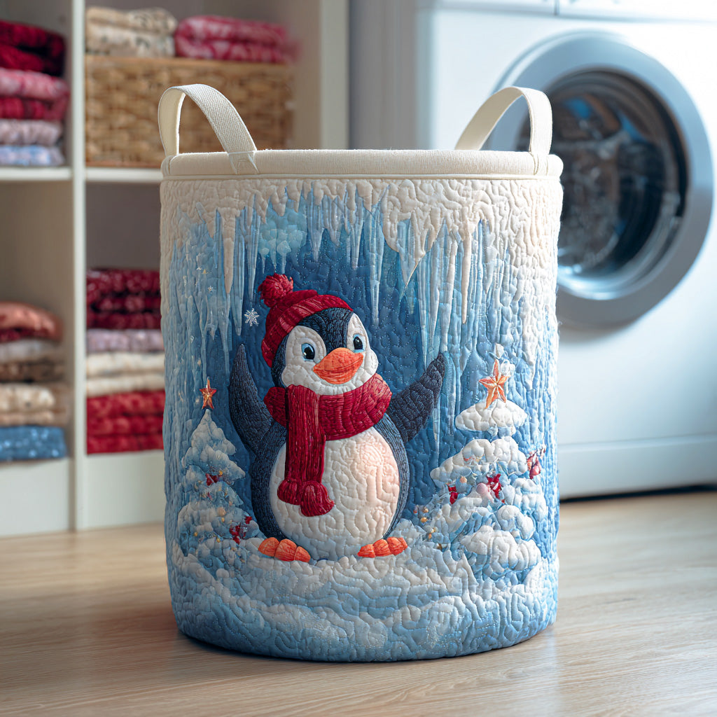 Penguin Frost Path Quilted Laundry Basket Home Decor Shop Unique Christmas Gifts