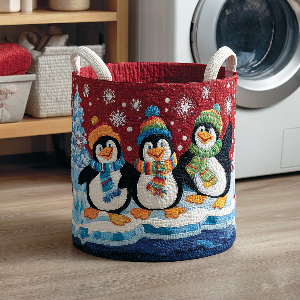 Penguin Holiday Chill Quilted Laundry Basket Foldable Clothes Hamper Christmas Gift Ideas For Him