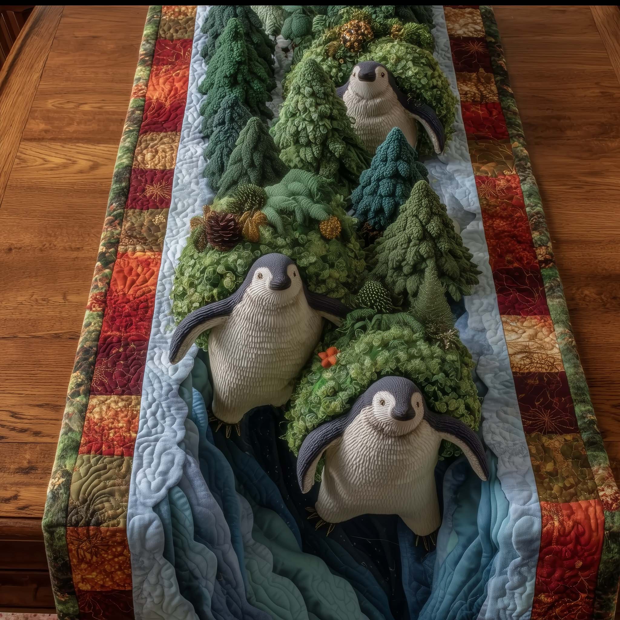 Penguin Pines Quilted Table Runner Dining Decor Great Gifts For Dad