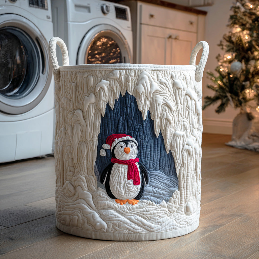 Penguin Winter Glow Quilted Laundry Basket House Decor Cool Gifts For Christmas Holiday