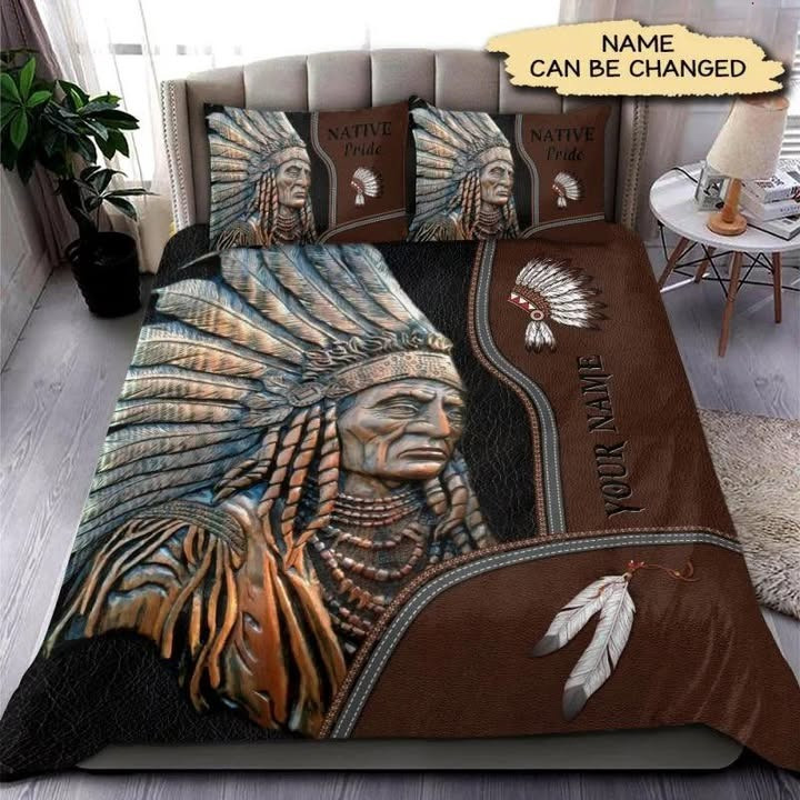 Personalized Chief Native American Quilted Bedding Set Indigenous Bed Sheets Bedroom Decor