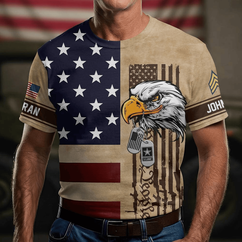 Personalized Eagle US Army Veteran T-Shirt Men's Military Honor Shirt Gifts For Army Veteran