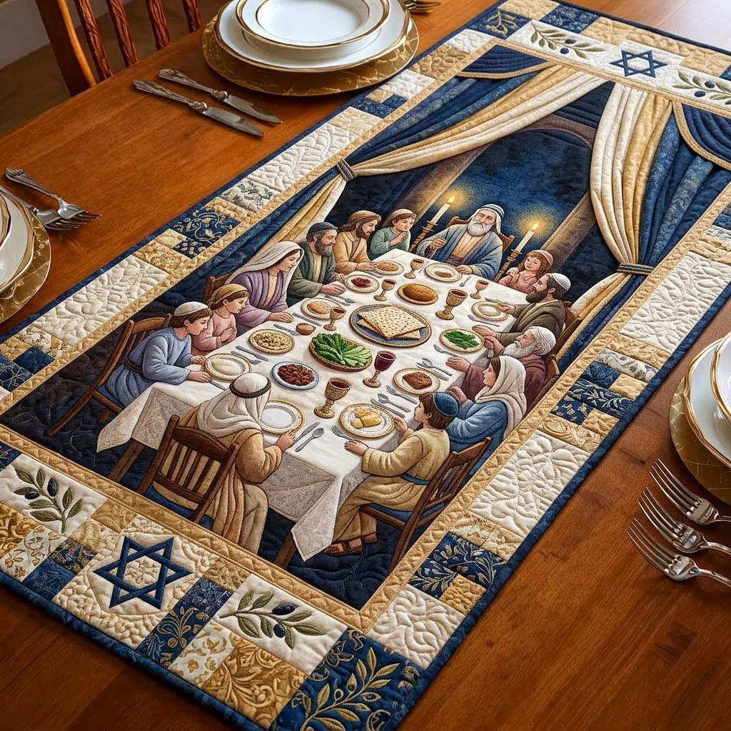 Pesach Blessing Quilted Table Runner Jewish Passover Table Setting Kosher Gifts For Passover