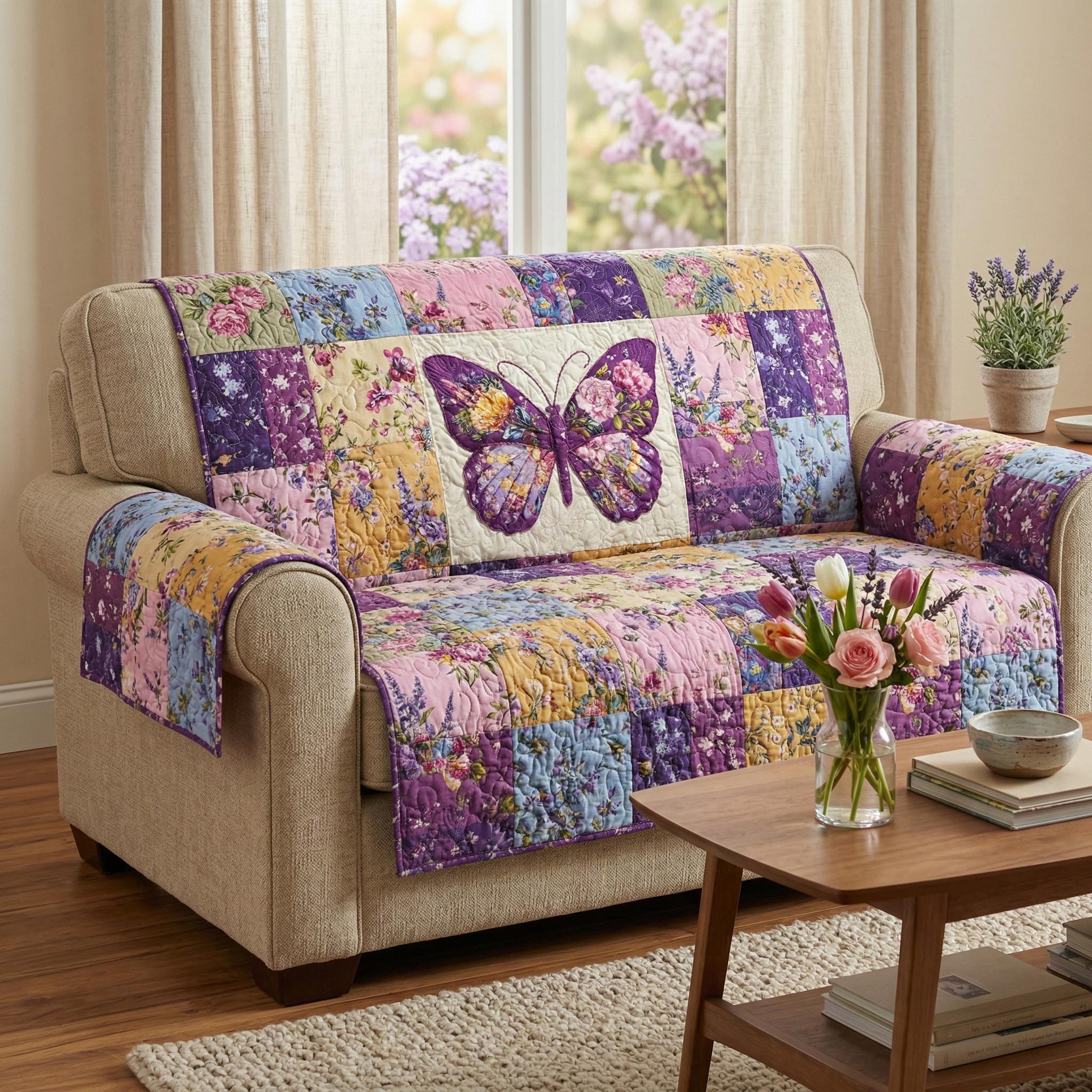 Petal Breeze Quilted Sofa Cover Sofa Cover Slipcover Butterfly Gifts For Her