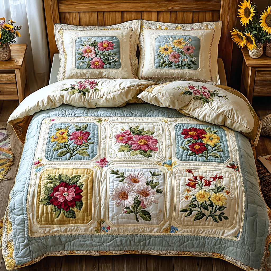 Petal Dreams Quilted Bedding Set Cute Bed Sheets Unique Gifts For Tulip Lovers