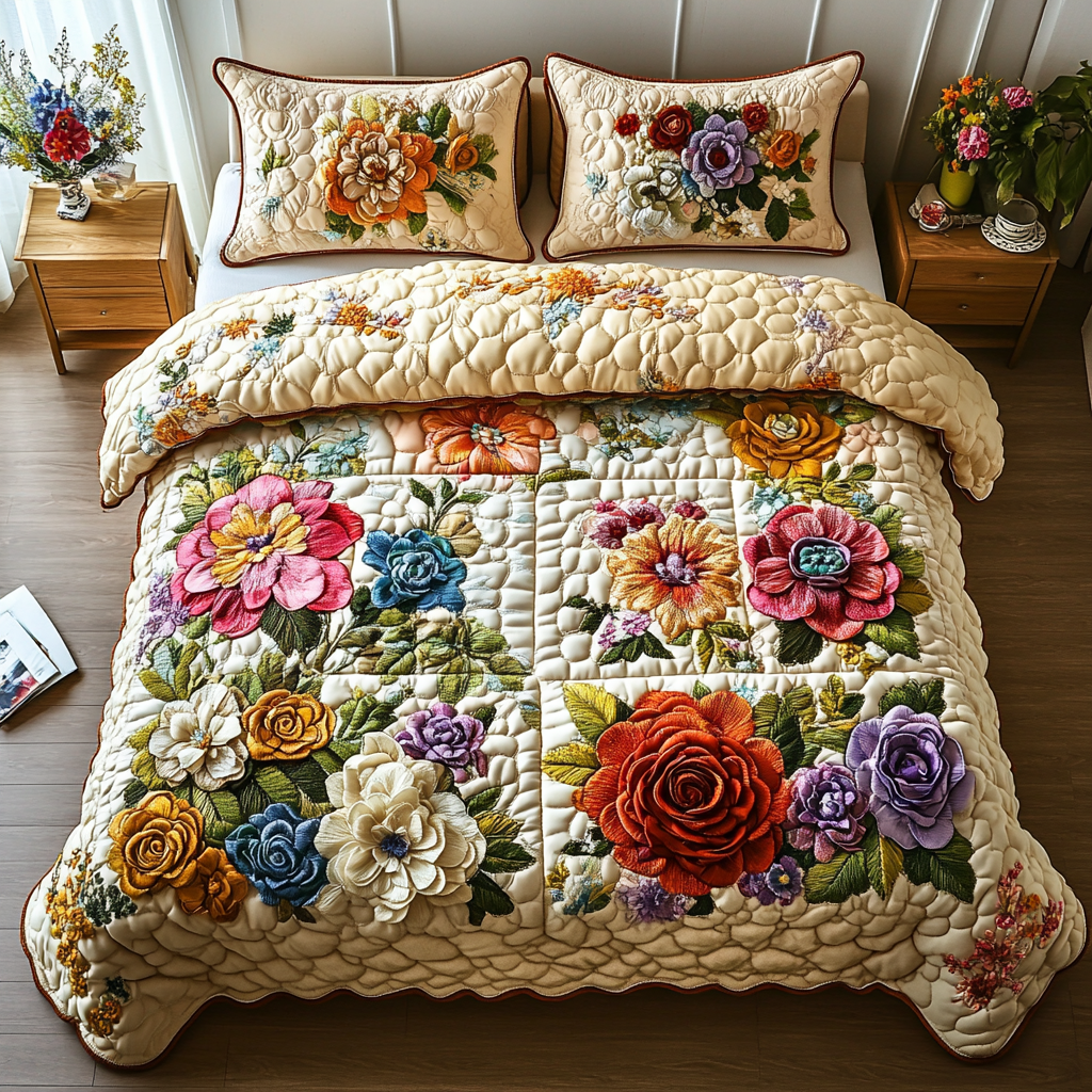 Petal Dreams Quilted Bedding Set Duvet Cover Sheets Father'sDay Present Ideas