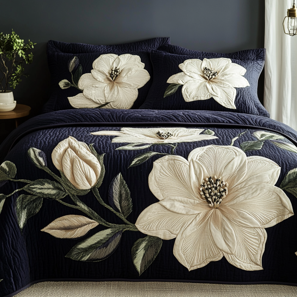 Petal Elegance Quilted Bedding Set Duvet Cover Sheets Special Fathers Day Presents