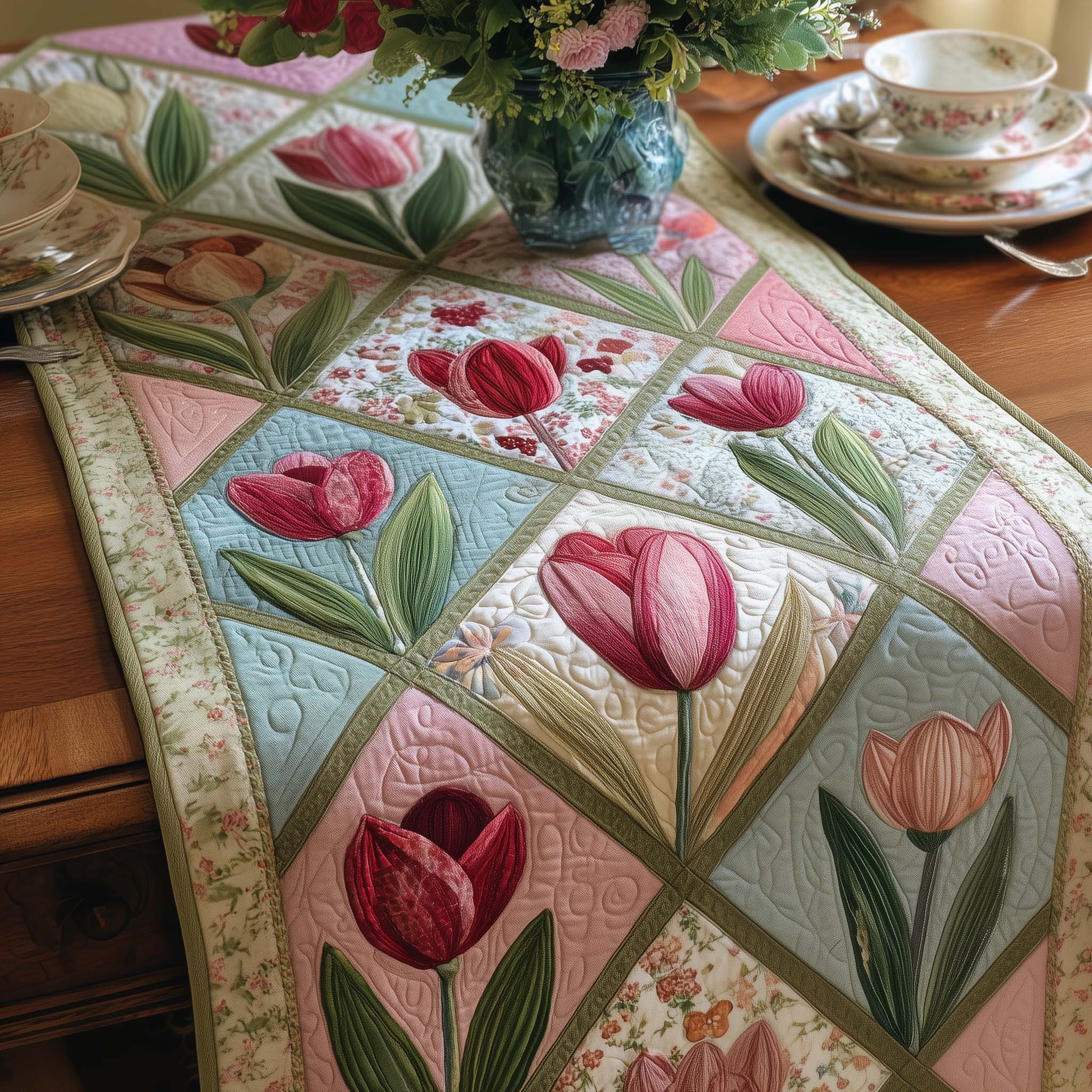 Petal Grace Quilted Table Runner Dining Room Decor Ideas Best Mothers Day Gifts
