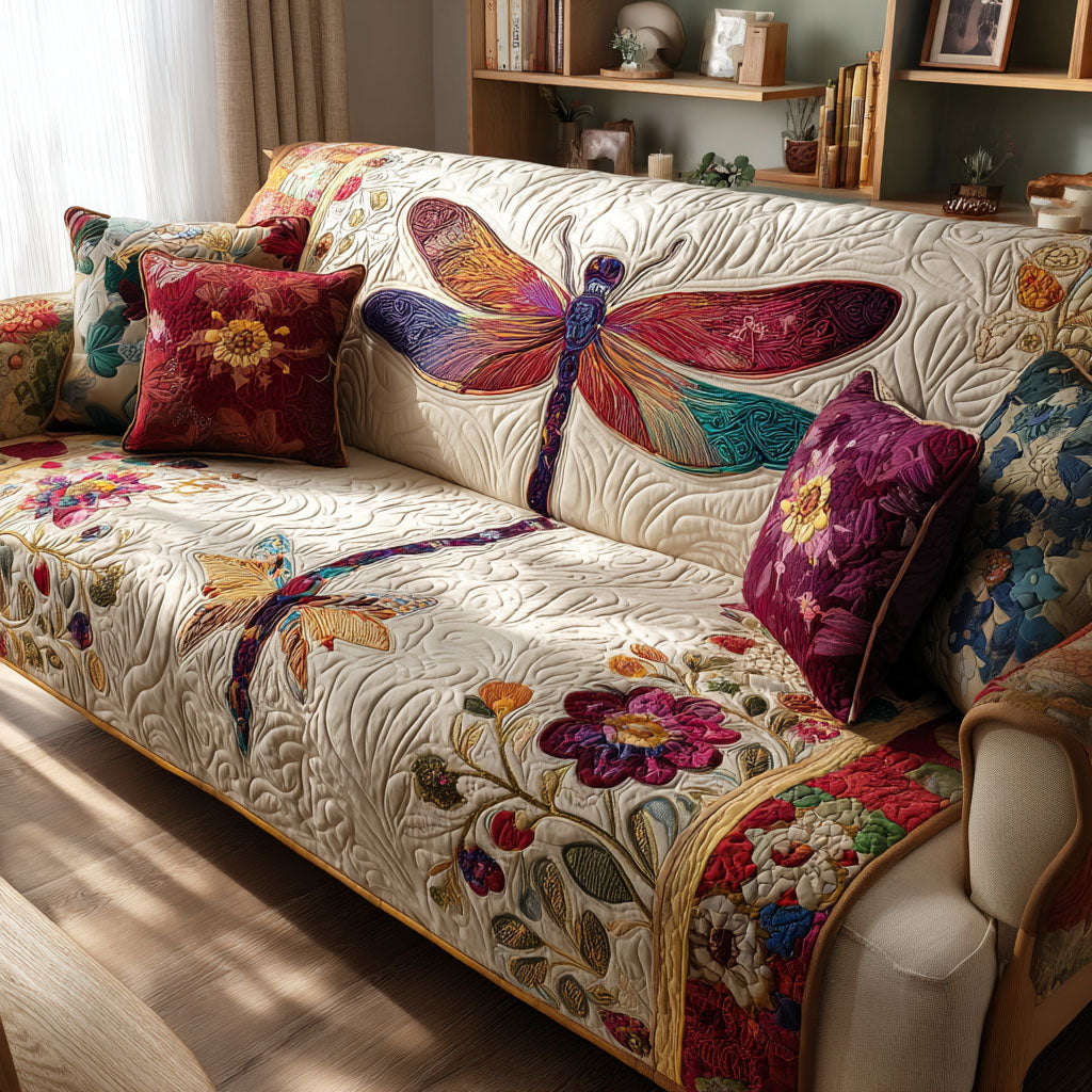 Petal Whisper Quilted Sofa Cover Couch Protector Dragonfly Themed Gifts