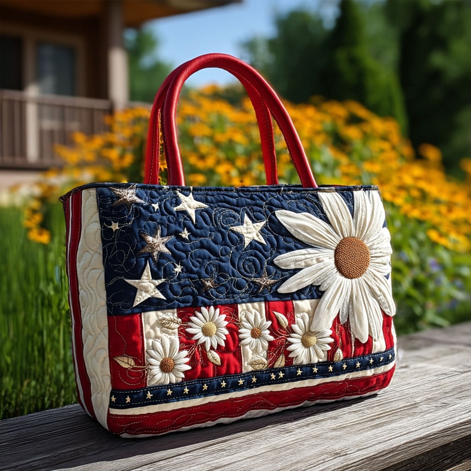 Petals Over America Quilted Tote Bag Tote Bags For Women Fourth Of July Gift Ideas