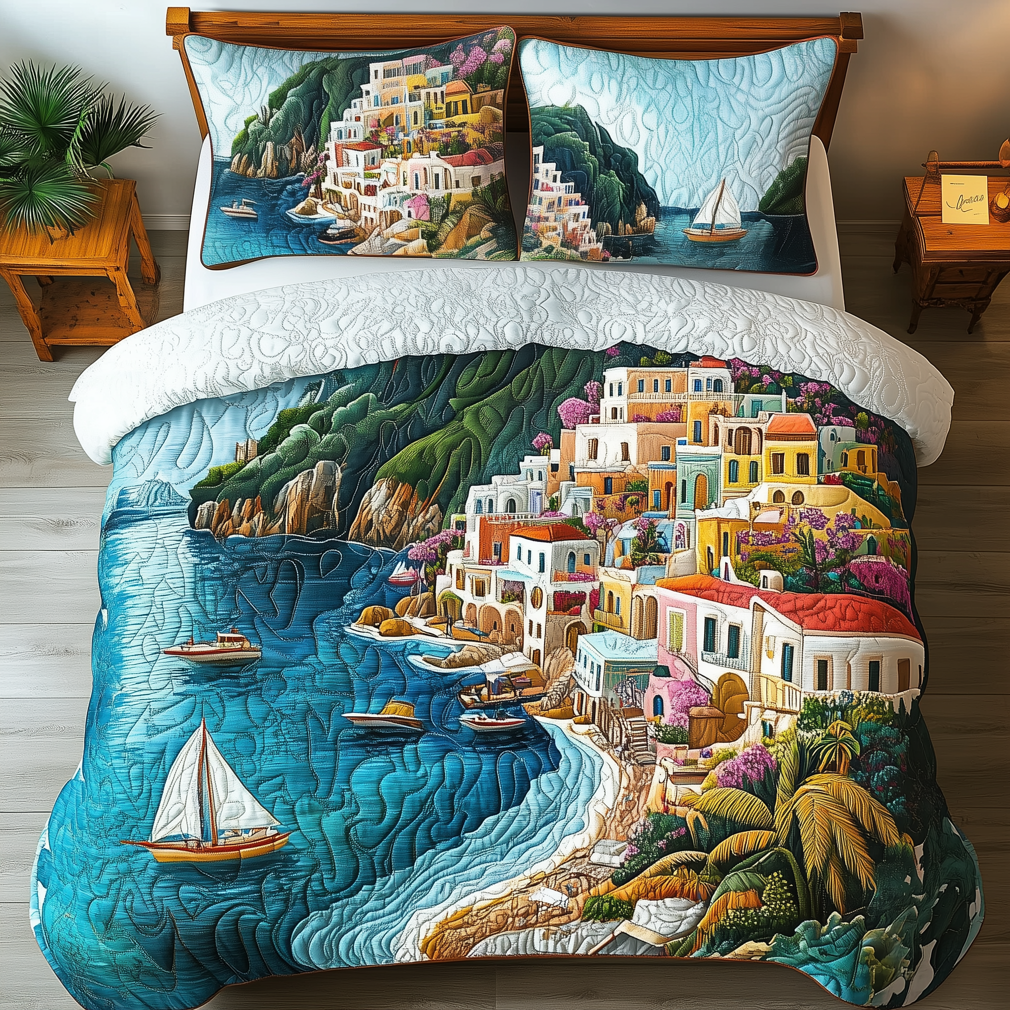 Picturesque Coastal Quilted Bedding Set Unique Sheet Sets Birthday Gifts For Beach Lovers
