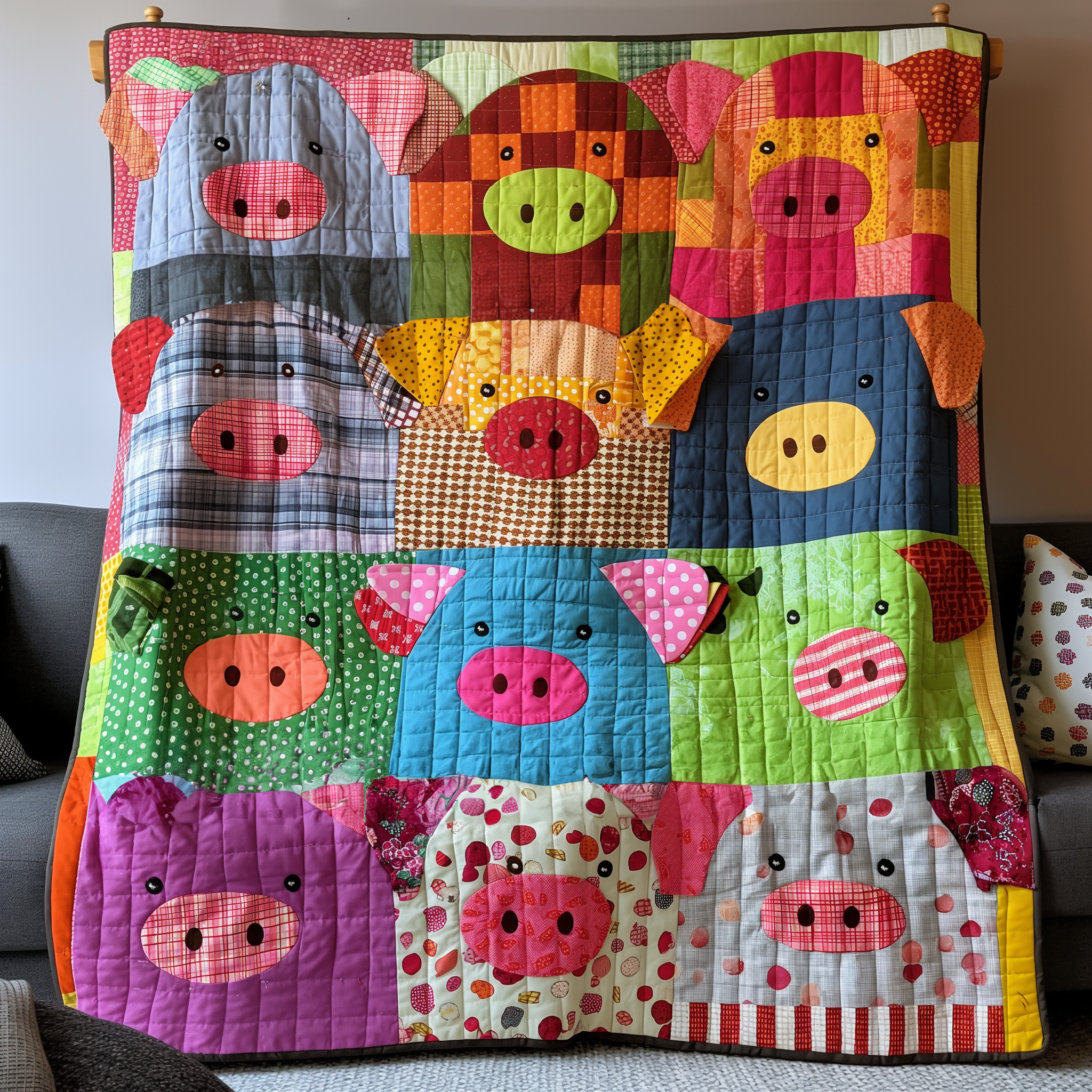 Pig in Technicolor Quilted Blanket Bedroom Furniture Ideas Best Mothers Day Present