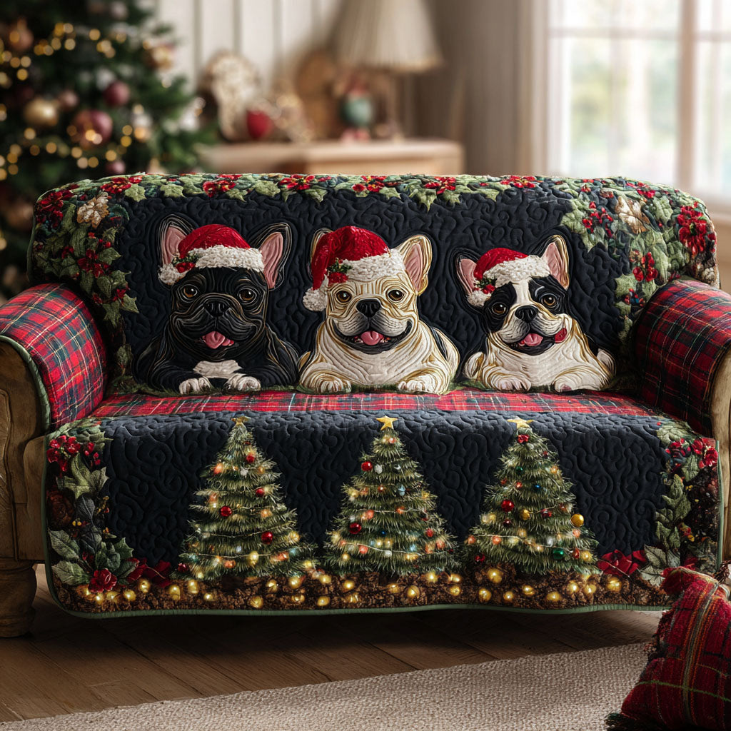 Pine Tree Frenchies Quilted Sofa Cover Living Room Decorations French Bulldog Dad Gifts
