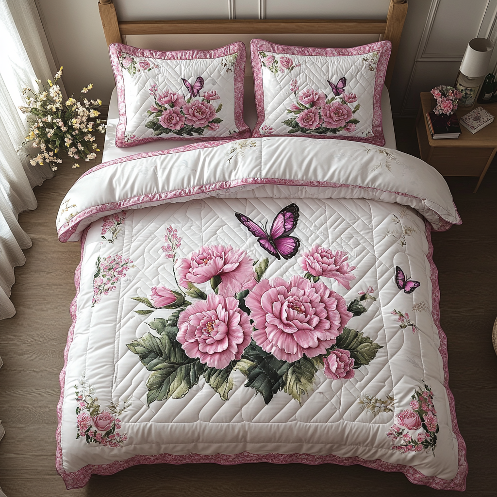Pink Bliss Quilted Bedding Set Cute Boho Comforter Sets Cool Mothers Day Gifts