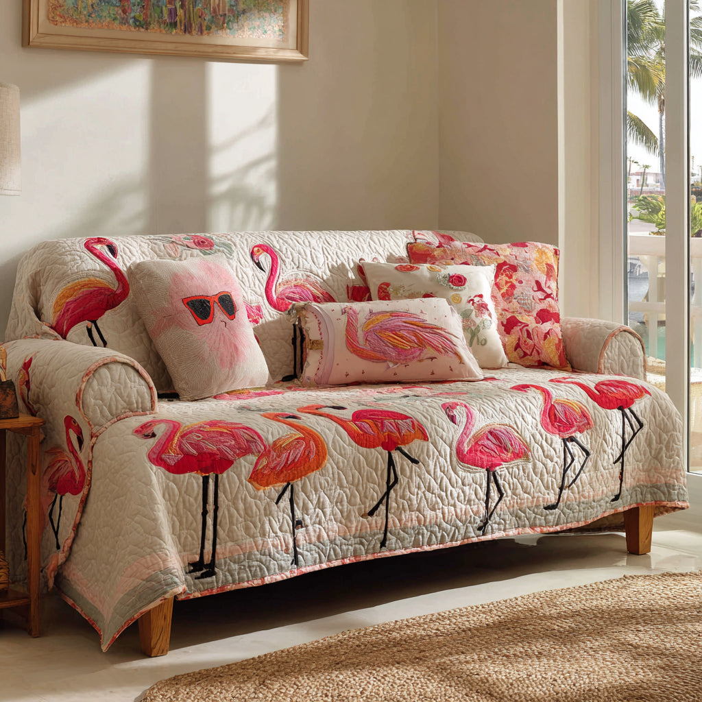 Pink Lagoon Quilted Sofa Cover Best Couch Slipcovers Flamingo Gifts For Men Women