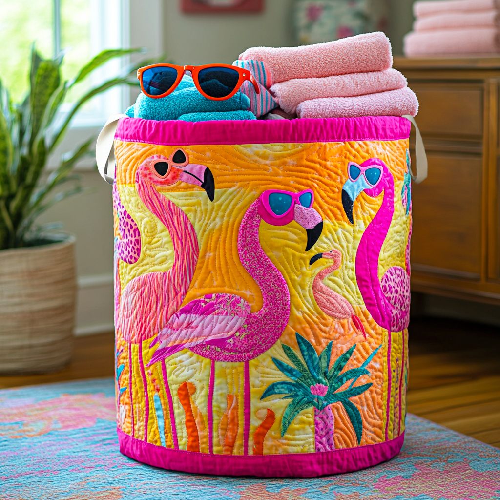 Pink Paradise Quilted Laundry Basket Dirty Clothes Basket Flamingo Theme Gifts