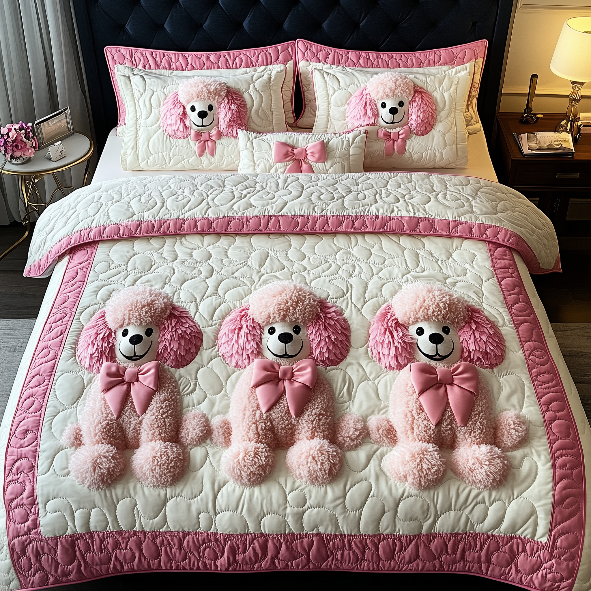 Pinky Adorable Poodle Quilted Bedding Set Bedding Decor Poodle Gifts For Dog Lovers