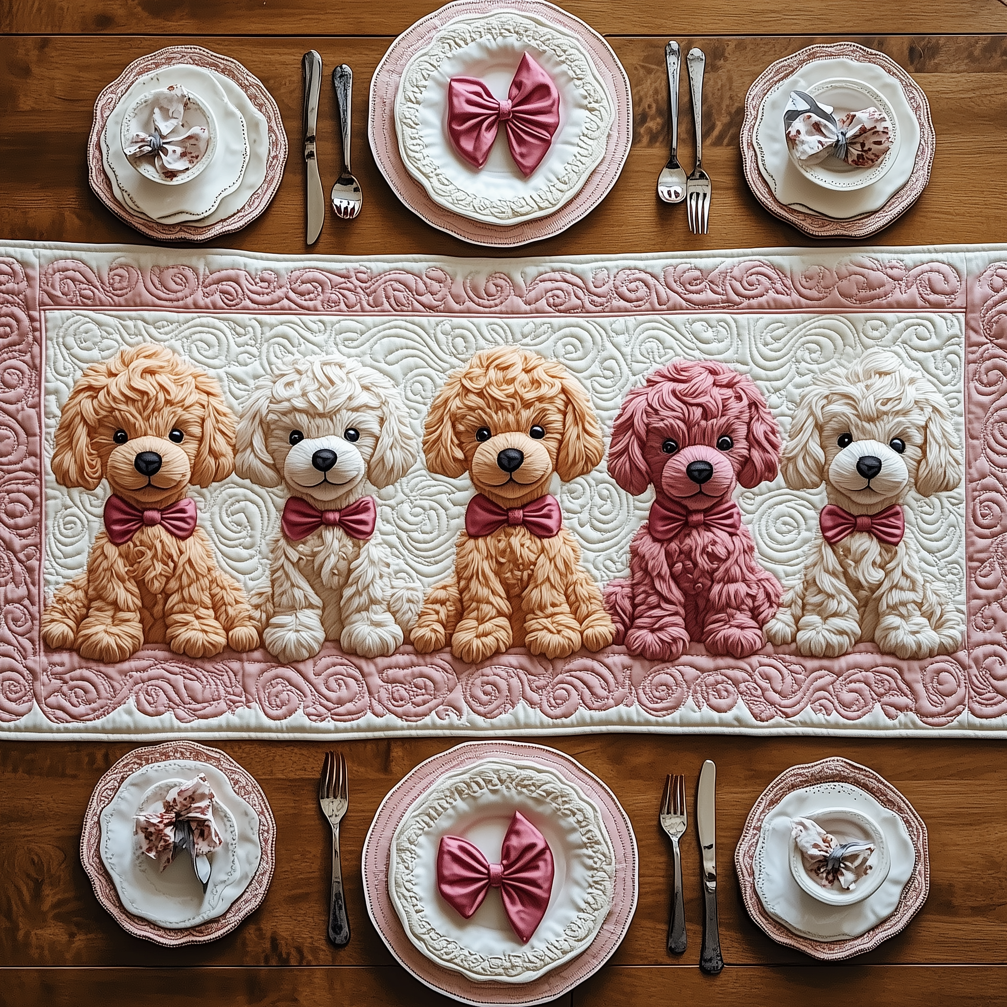 Pinky Adorable Poodle Quilted Table Runner Dining Table Decor Ideas Poodle Related Gifts