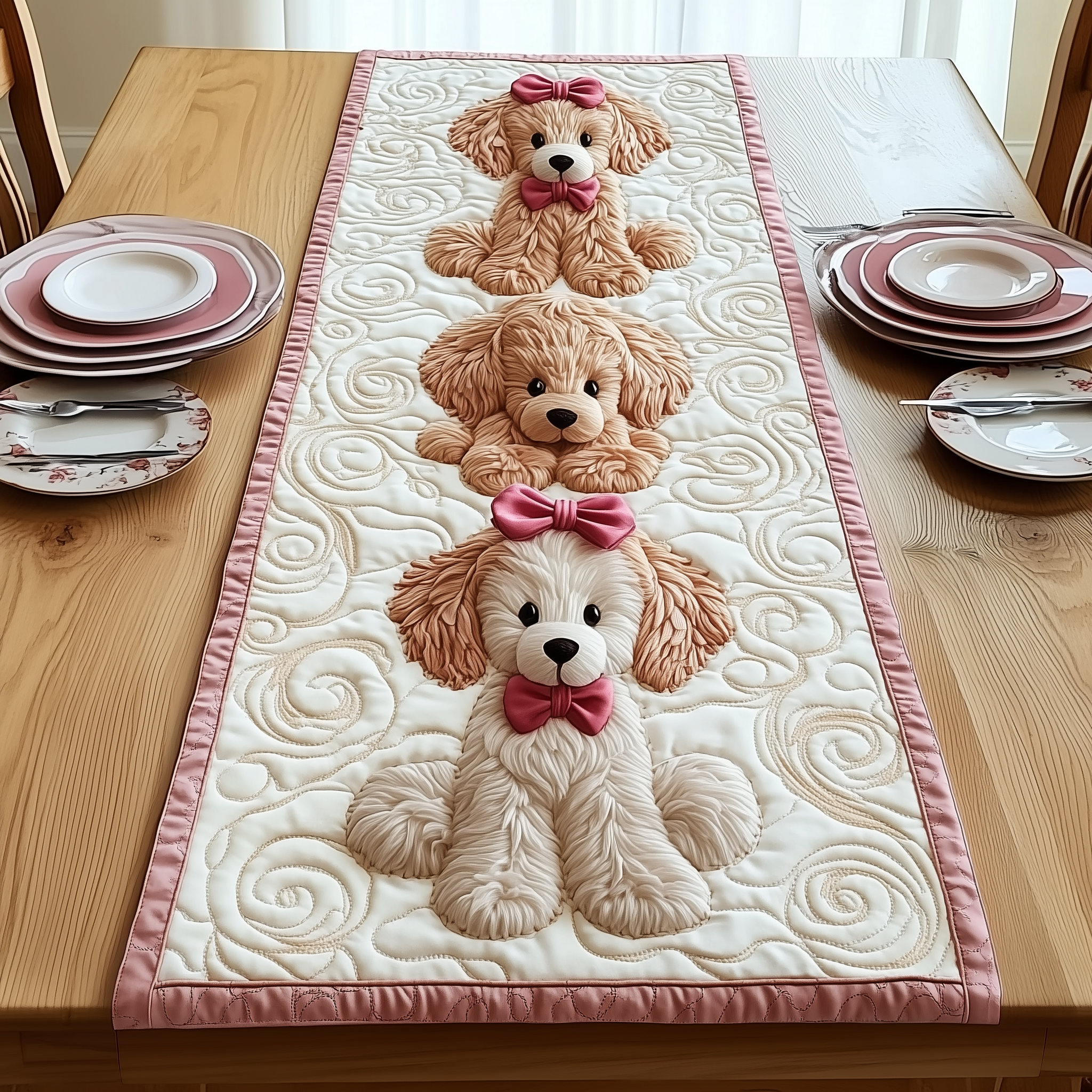 Pinky Adorable Poodle Quilted Table Runner Runner Table Mat Poodle Gifts For Ladies