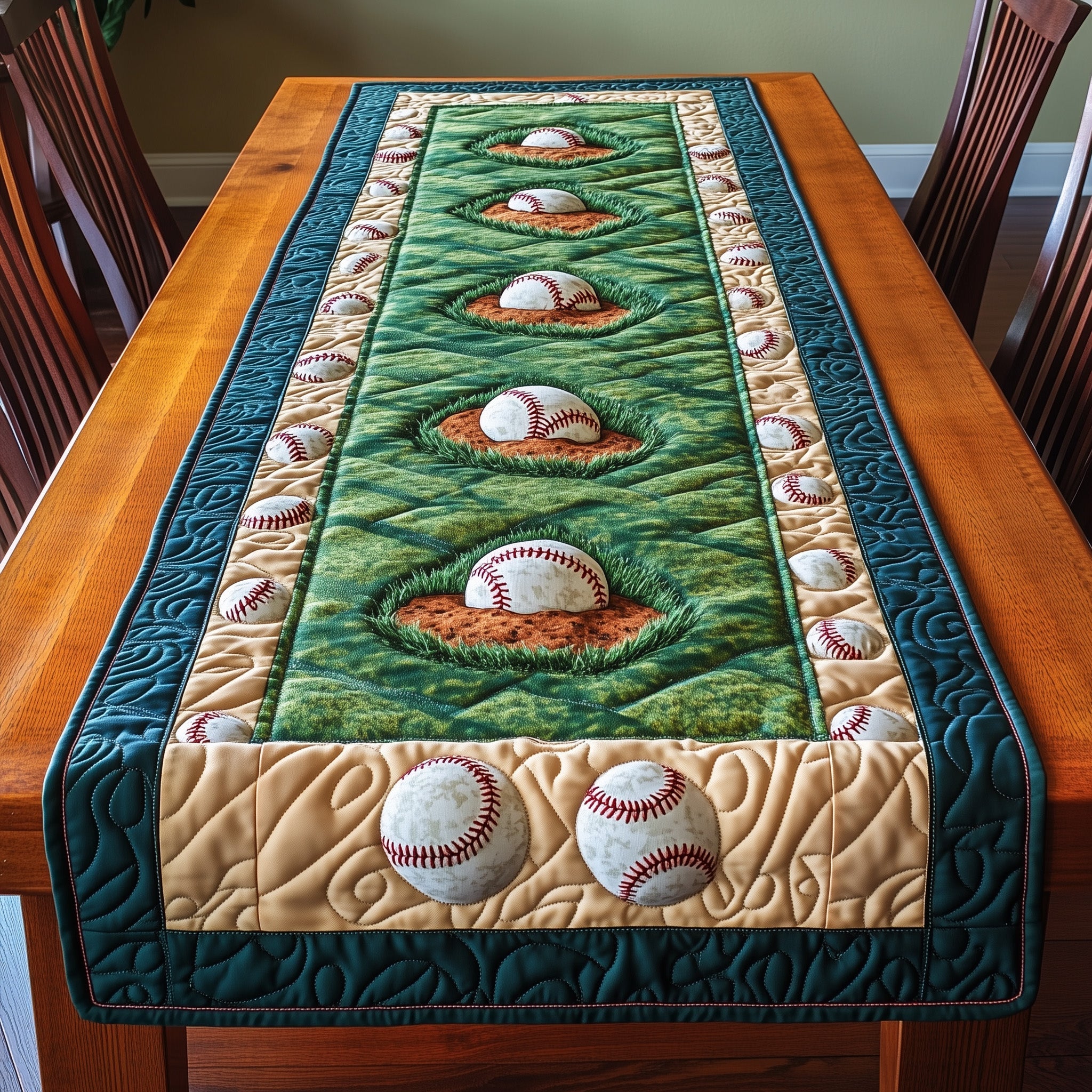 Pitch Perfect Quilted Table Runner Dining Room Table Toppers Baseball Mom Gifts