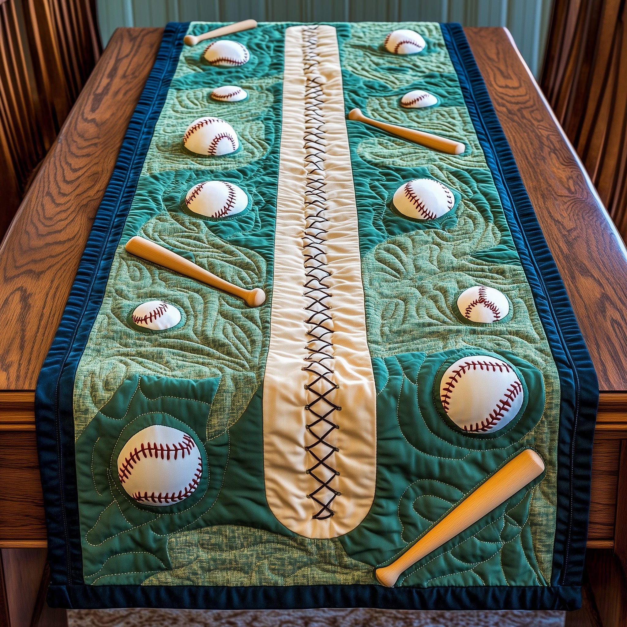 Pitch Perfect Quilted Table Runner Dining Table Runner Gift For Baseball Lover