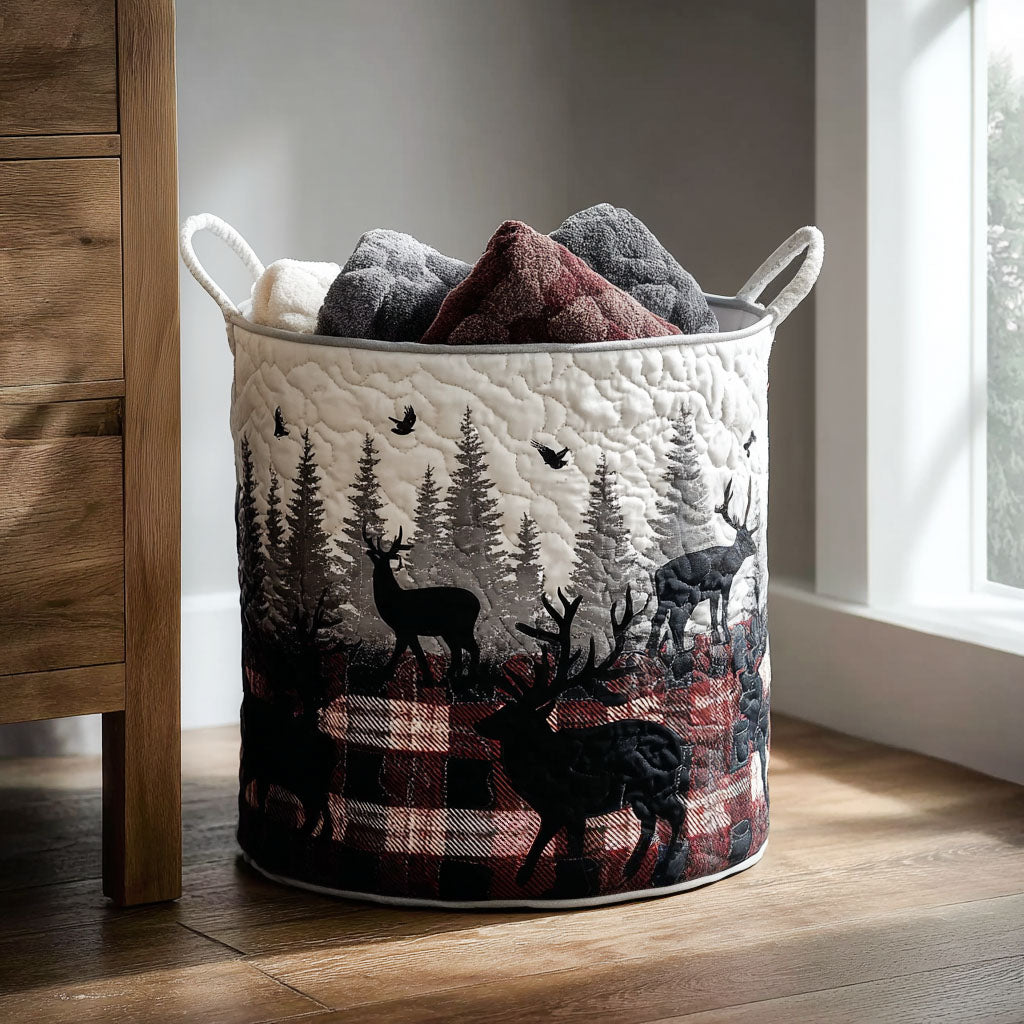 Plaid and Antler Harmony Quilted Laundry Basket Best Dirty Clothes Hamper Great Father's Day Presents
