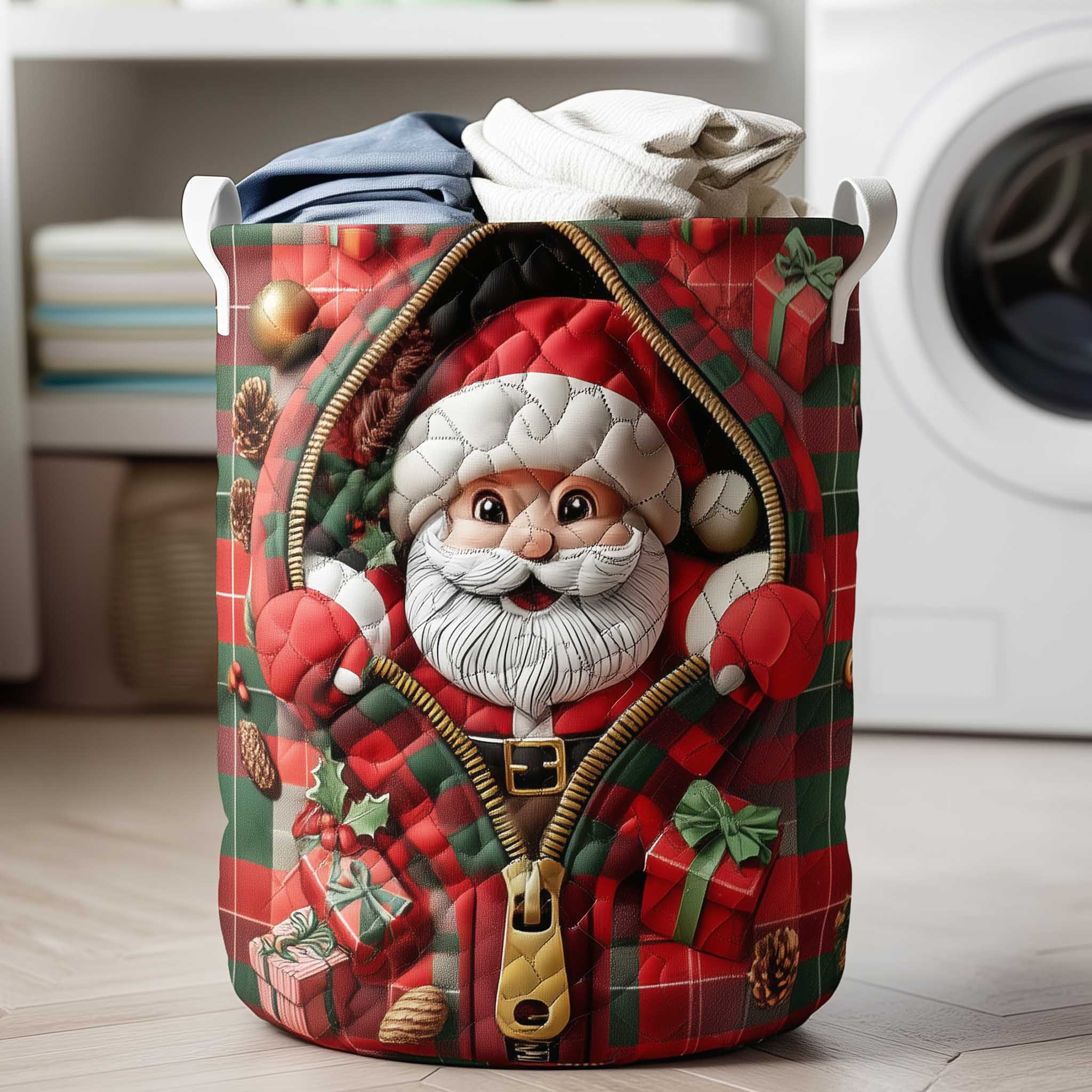 Plaid Cozy Santa Quilted Laundry Basket Dirty Clothes Basket Christmas Gifts For Daughter In Law