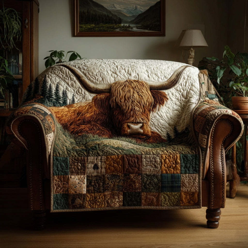 Plaid Highland Cow Quilted Sofa Cover Best Sofa Covers Cow Gifts For Cow Lovers