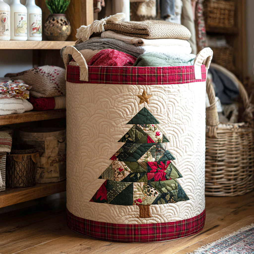 Plaid Patch Tree Quilted Laundry Basket Clothes Basket Christmas Presents For Mother In Law