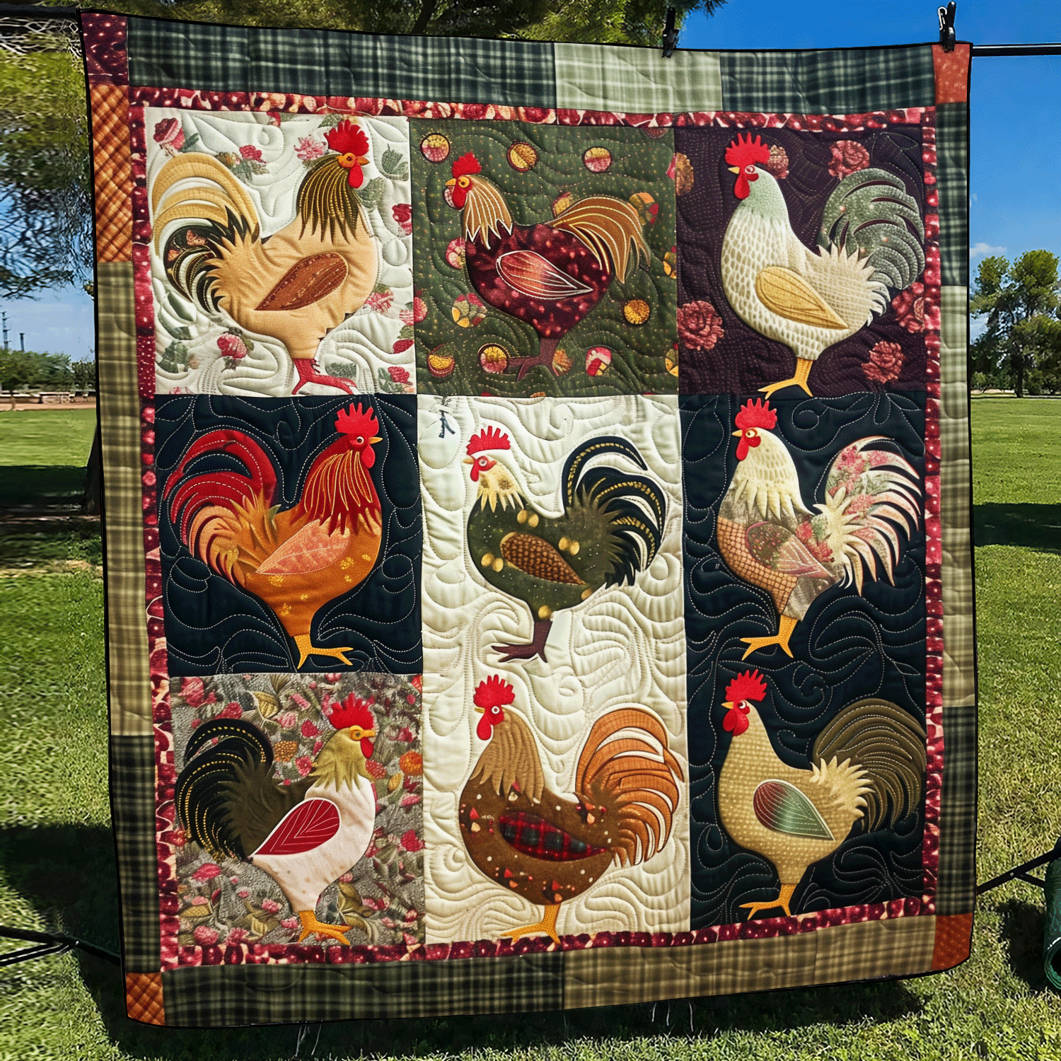 Plaid Poultry Patch Quilted Blanket Good Sheet Sets Gifts For Chicken People