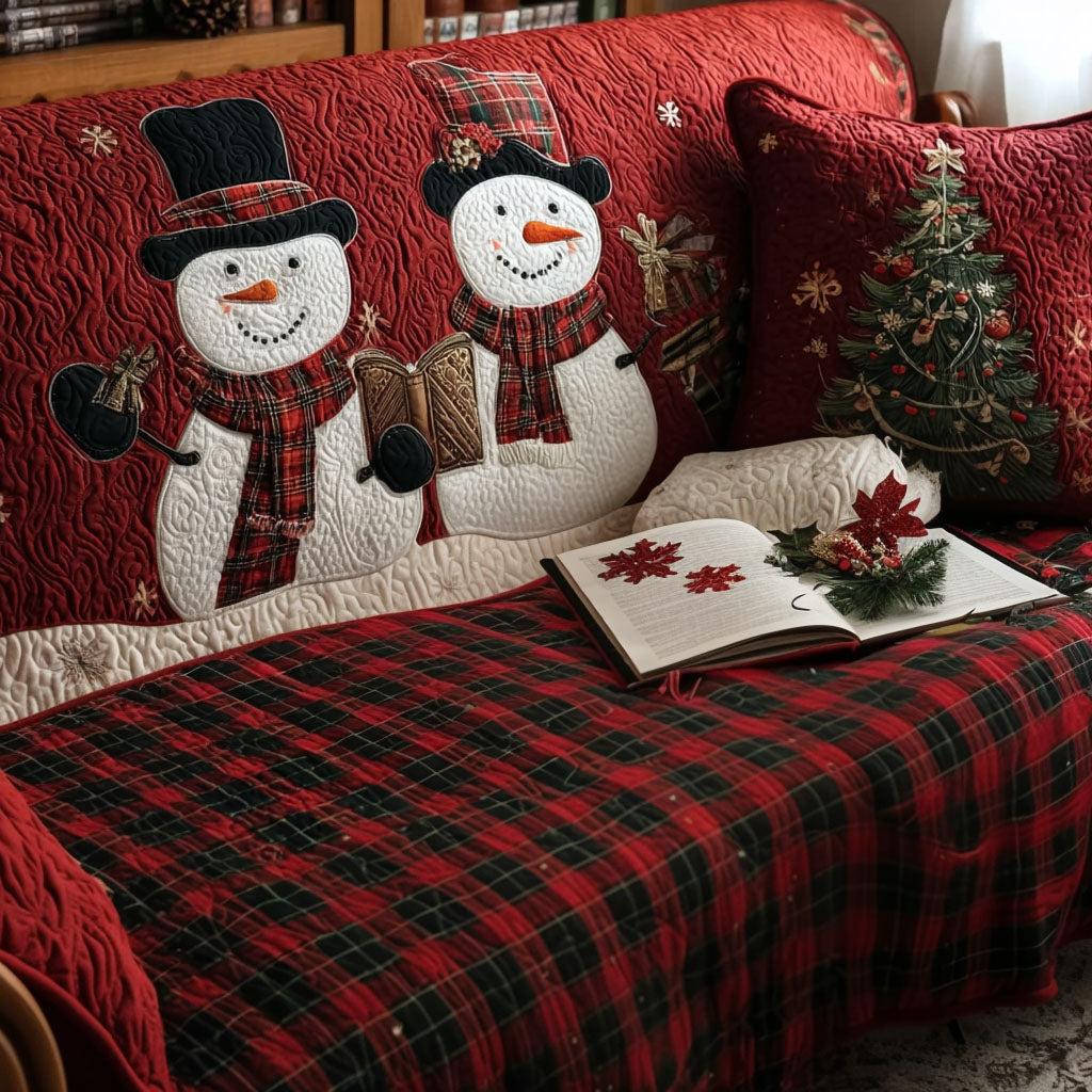 Plaid Snowman Cheer Quilted Sofa Cover Seat Covers For Couches Book Themed Gift Items