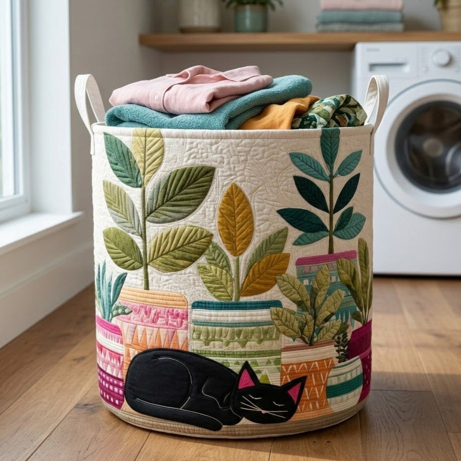 Plant Purrs Quilted Laundry Basket Home Decor Shop Best Gifts For Cat Owners
