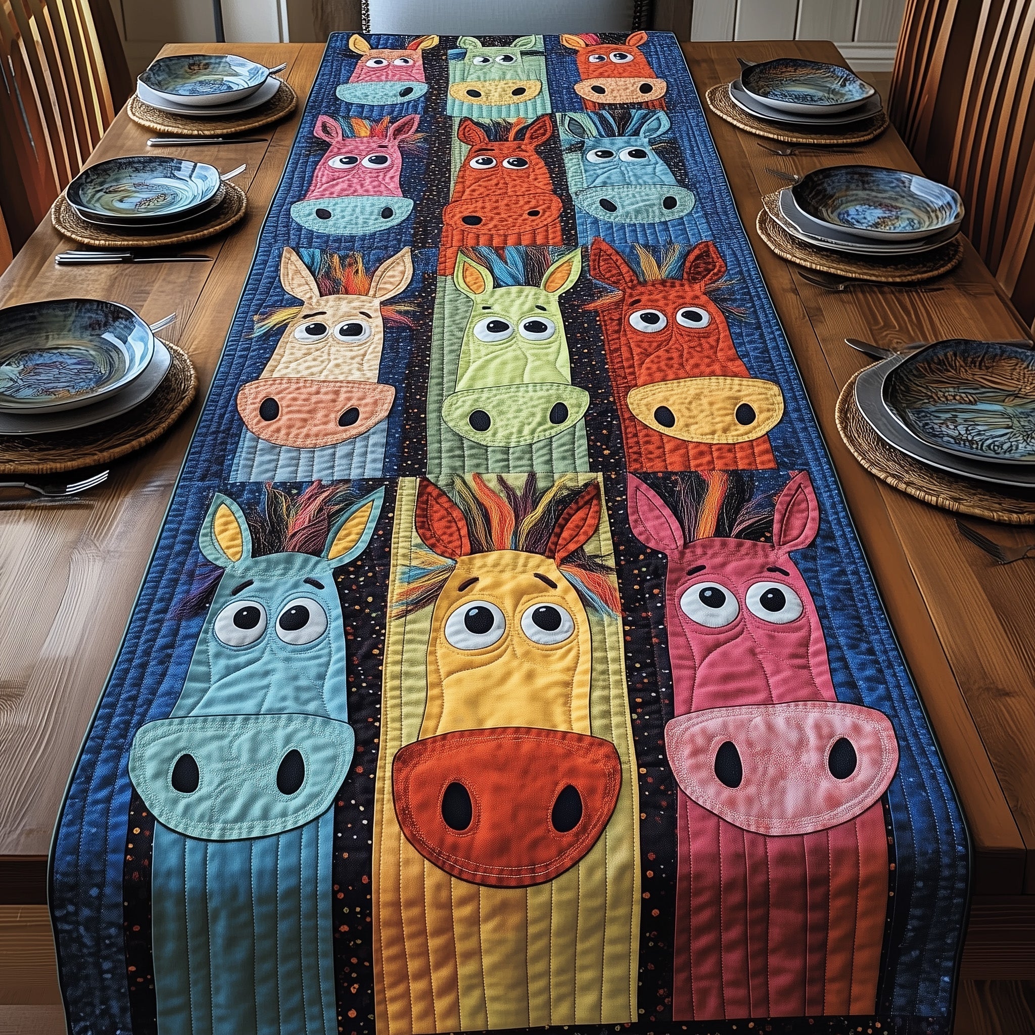 Playful Donkey Quilted Table Runner Rustic Table Runners Gifts For Donkey Owners