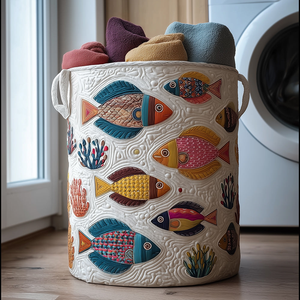 Playful Fish Quilted Laundry Basket Dirty Clothes Hampers Great Father's Day Presents