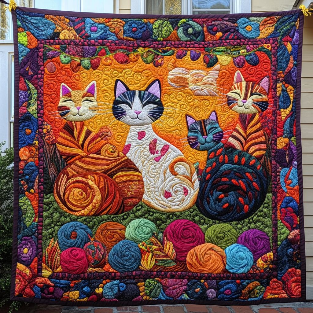 Playful Floral Cats Quilted Blanket Best King Sheets Presents For Cat Lovers