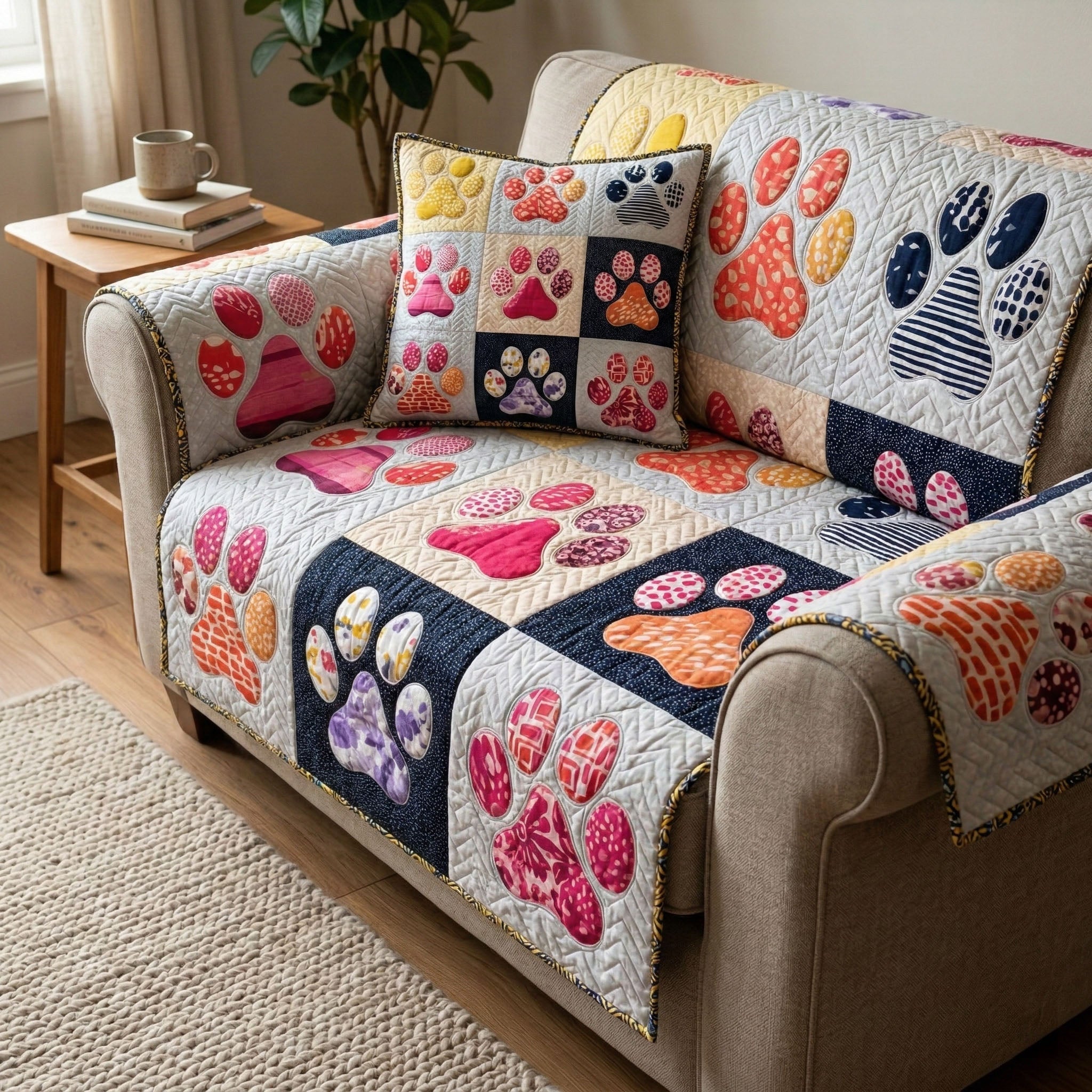 Playful Paw Quilted Sofa Cover Sofa Seat Covers Dog Mom Mother's Day Gifts
