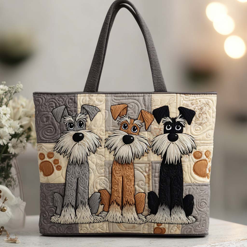 Playful Schnauzer Trio Quilted Tote Bag Most Popular Shoulder Bags Best Christmas Presents 2026