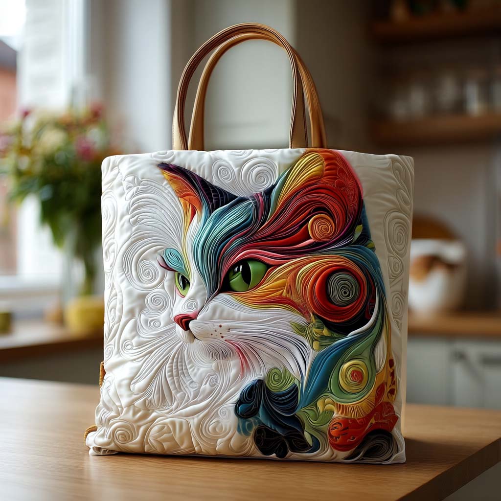 Playful Whiskers Quilted Tote Bag Best Everyday Shoulder Bag Cat Presents For Cat Lovers