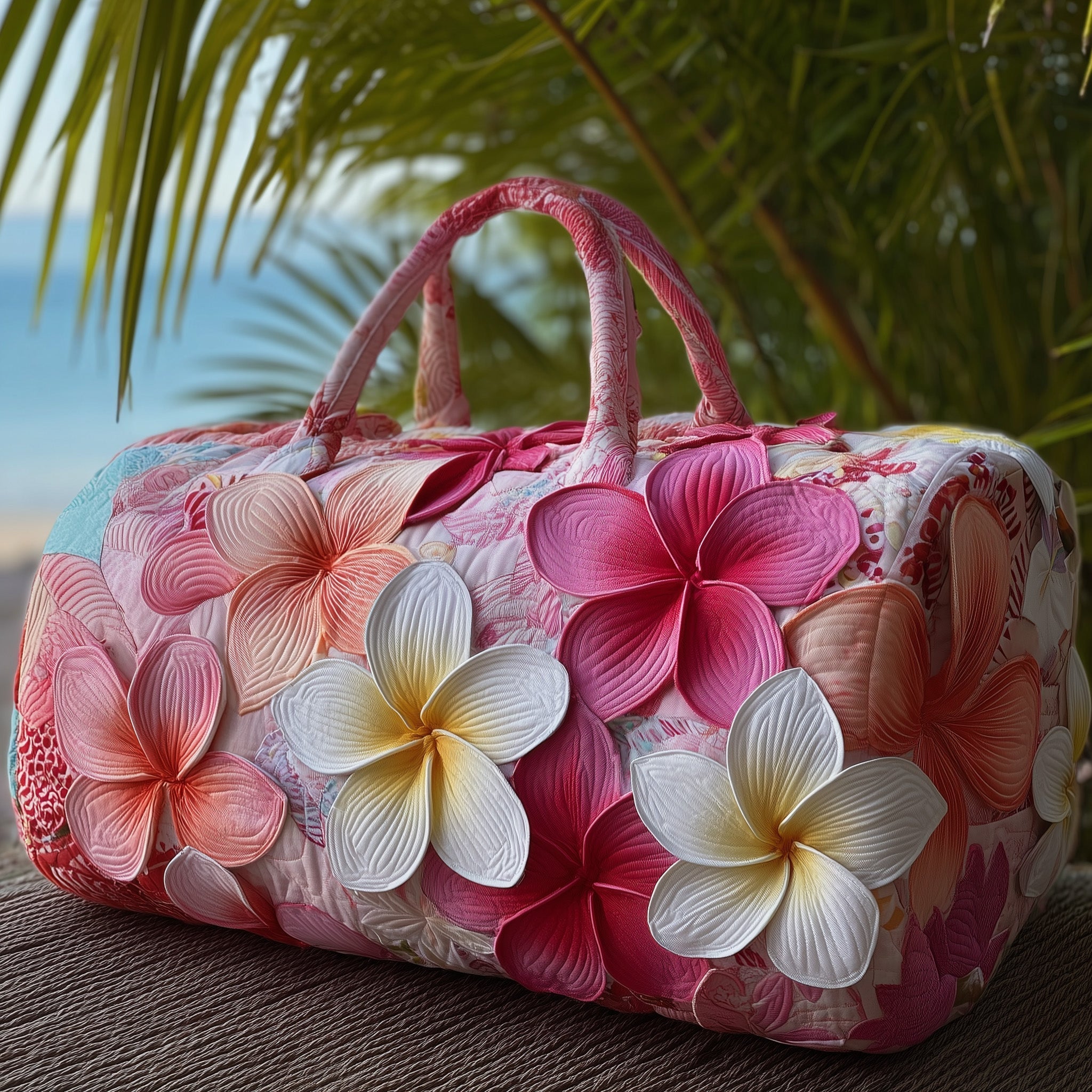 Plumeria Blossom Quilted Duffle Bag Big Gym Bag Best Gifts For Mom Birthday