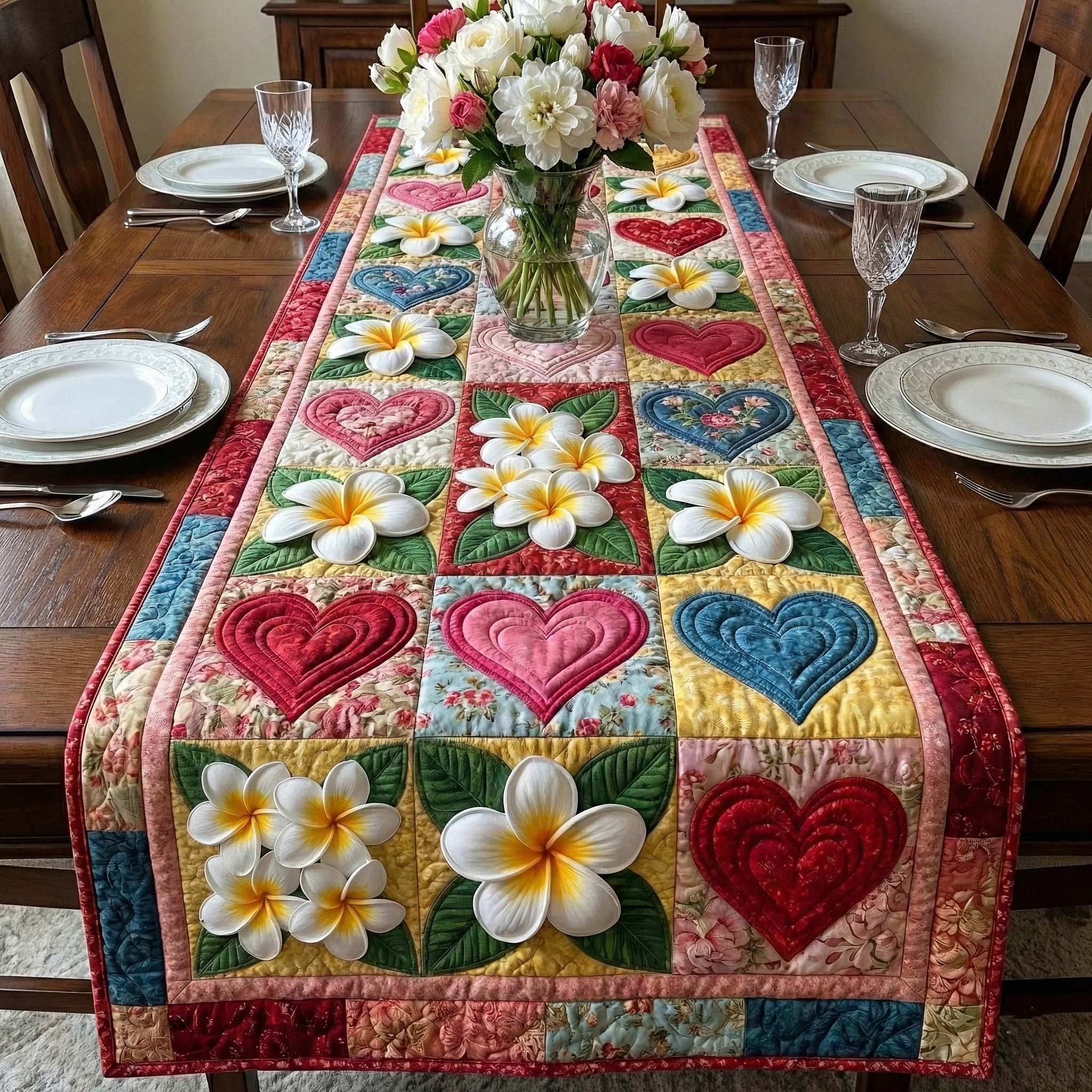 Plumeria Breeze Quilted Table Runner Dining Table Decor Ideas Sentimental Gifts For Mom