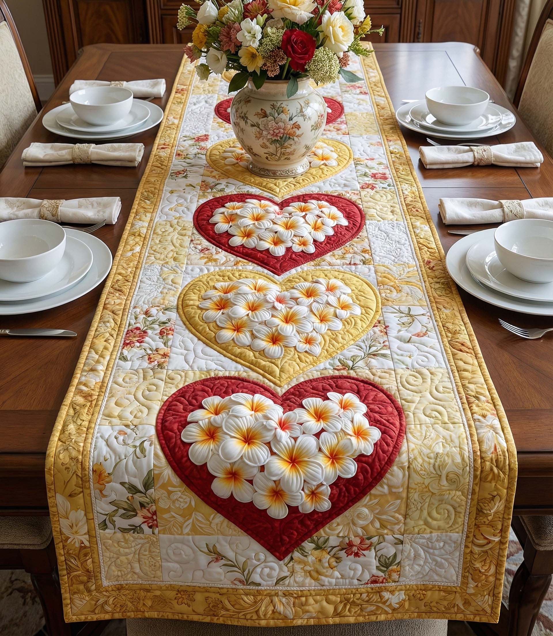 Plumeria Breeze Quilted Table Runner Kitchen Table Decor Cute Mothers Day Gifts