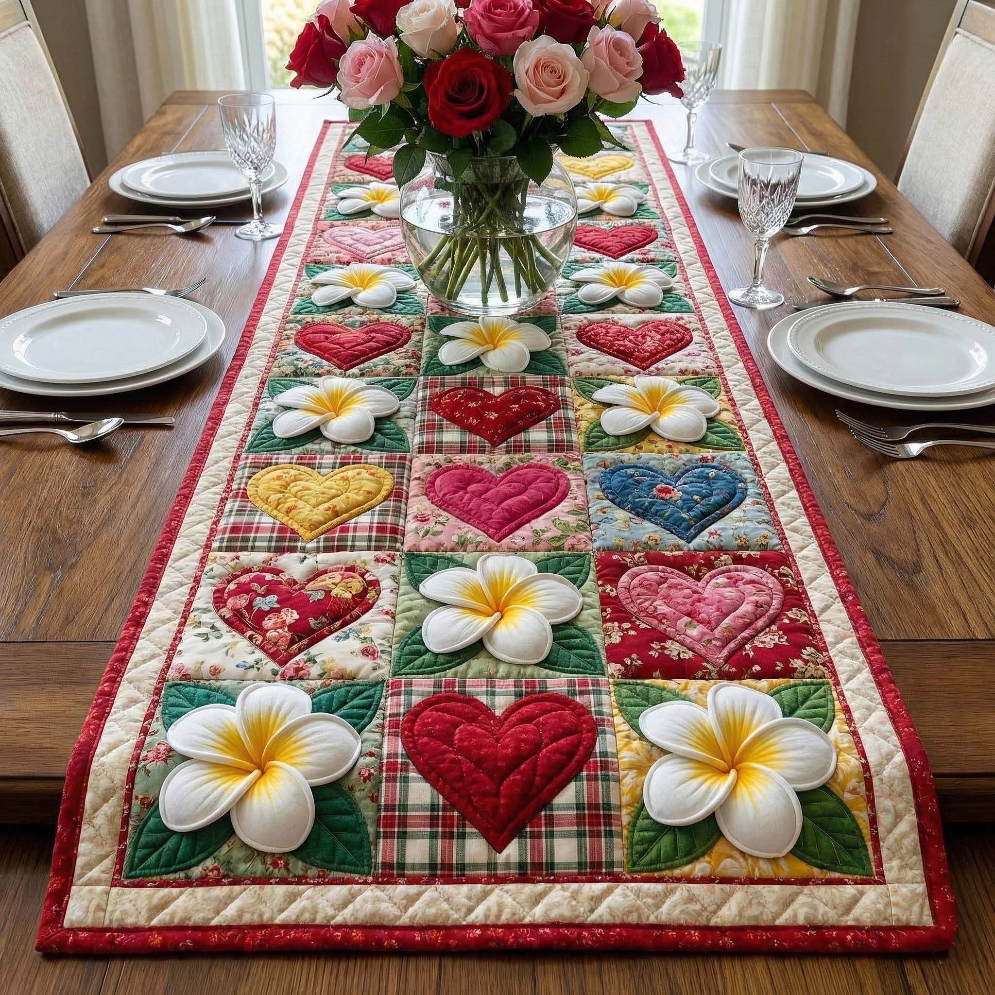 Plumeria Breeze Quilted Table Runner Kitchen Table Decor Ideas Gifts For Mom From Daughter