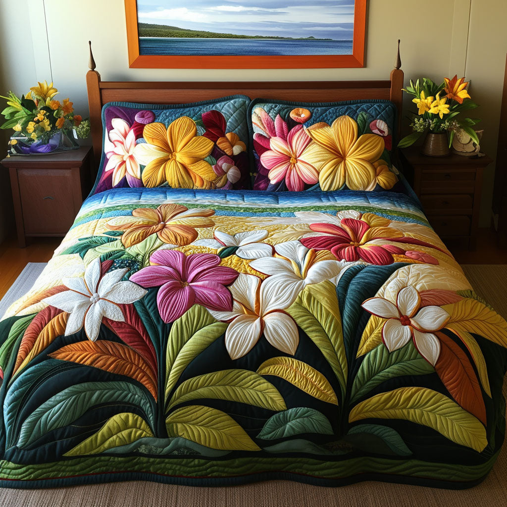 Plumeria Garden Quilted Bedding Set Cool Bedroom Decor Best Father's Day Gifts For Dad