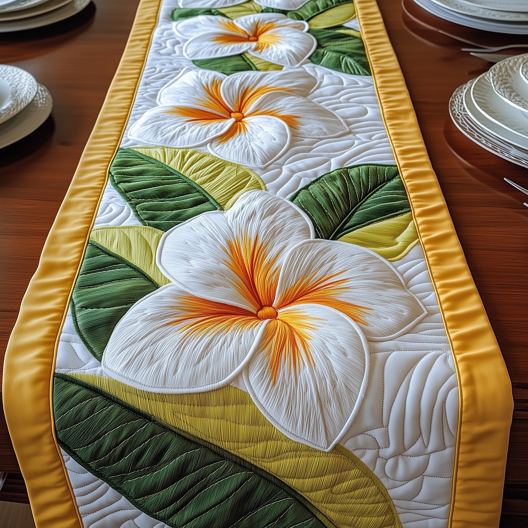 Plumeria Island Quilted Table Runner Beach Table Runner Ocean Themed Gift