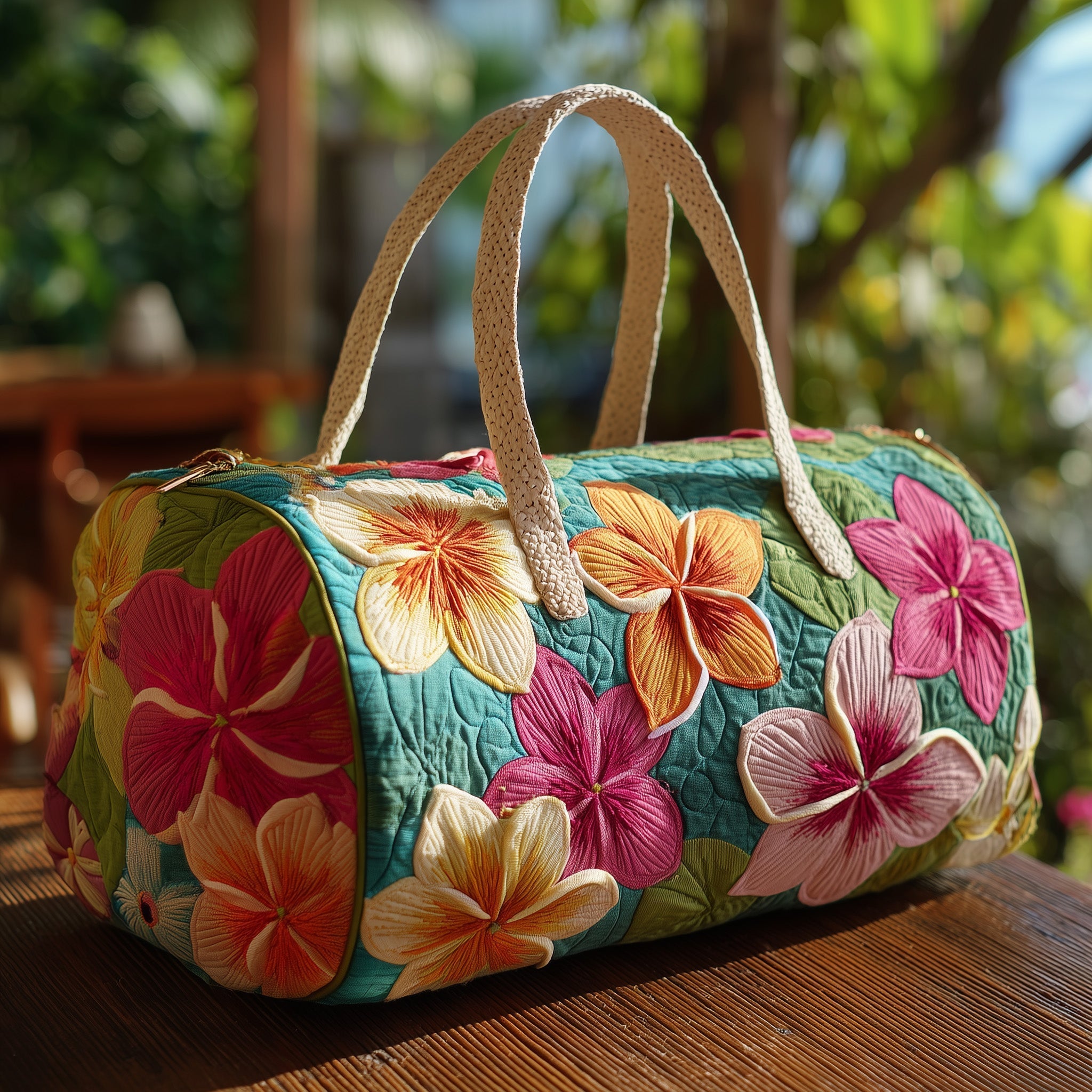 Plumeria Quilted Duffle Bag Women's Weekender Duffel Bag Grandmother Mothers Day Gifts