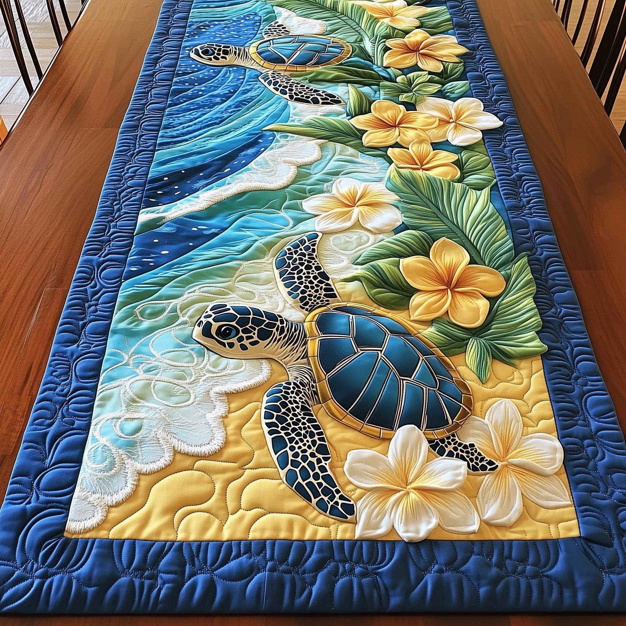 Plumeria Turtle Quilted Table Runner Table Mat Runner Gifts That Help Sea Turtles