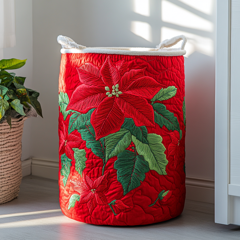 Poinsettia Bloom Quilted Laundry Basket Home Decor Styles Christmas Gifts For Her