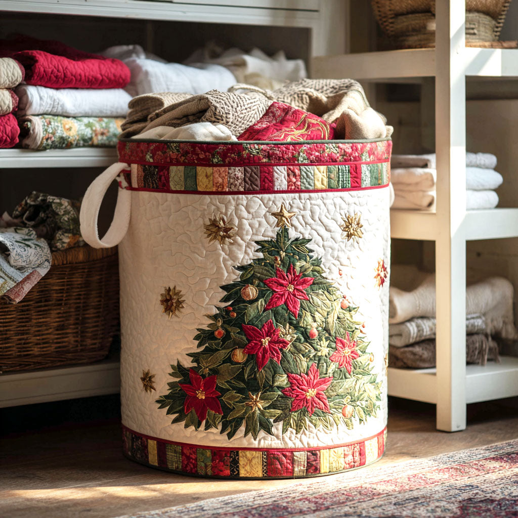 Poinsettia Charm Quilted Laundry Basket Laundry Hamper Family Ideas For Christmas Gifts
